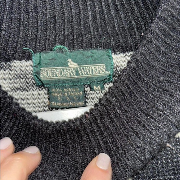 Vintage Nordic Pattern Sweater Black Cream Fair Isle Cottagecore Cozy Knit - Picture 4 of 6